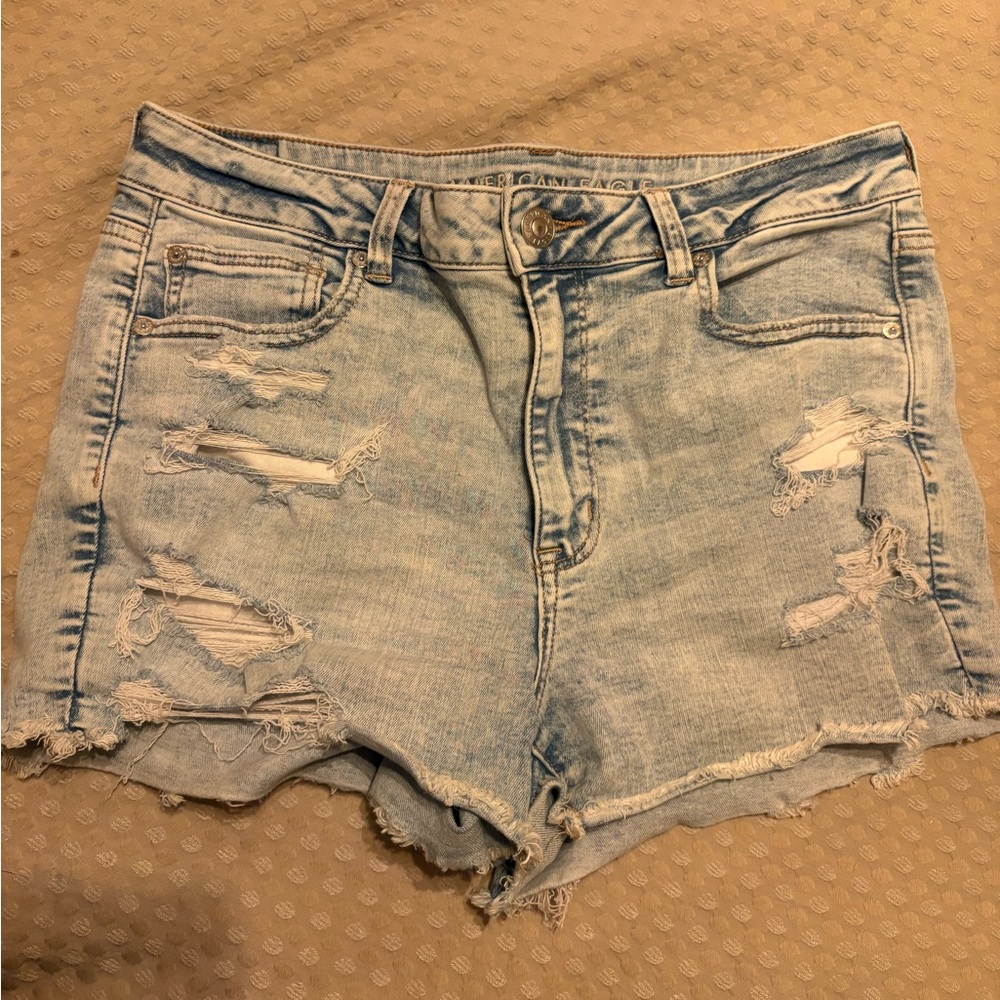 American Eagle NextLevel Stretch HighRise Light Wash Distressd Denim Jean Shorts